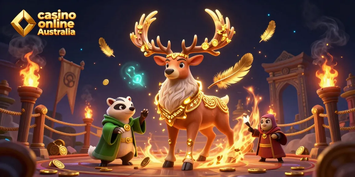 Engage with the vibrant casino online Australia scene featuring a druid stag, a wise badger, and dynamic betting elements.