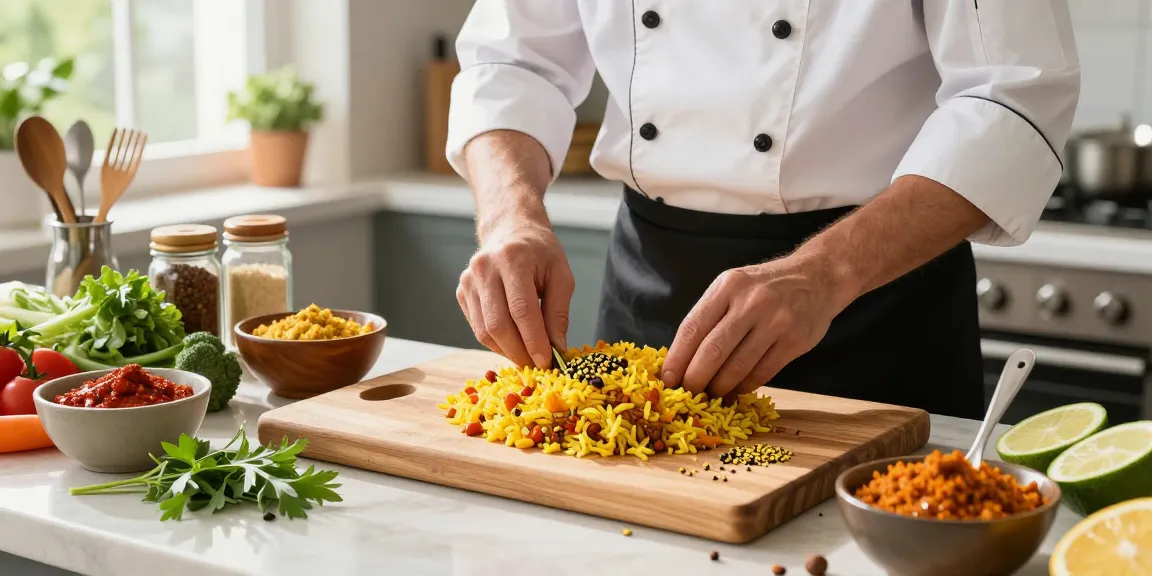 Annatto dalam berbagai aplikasi masakan dengan bahan segar dan rempah di dapur.