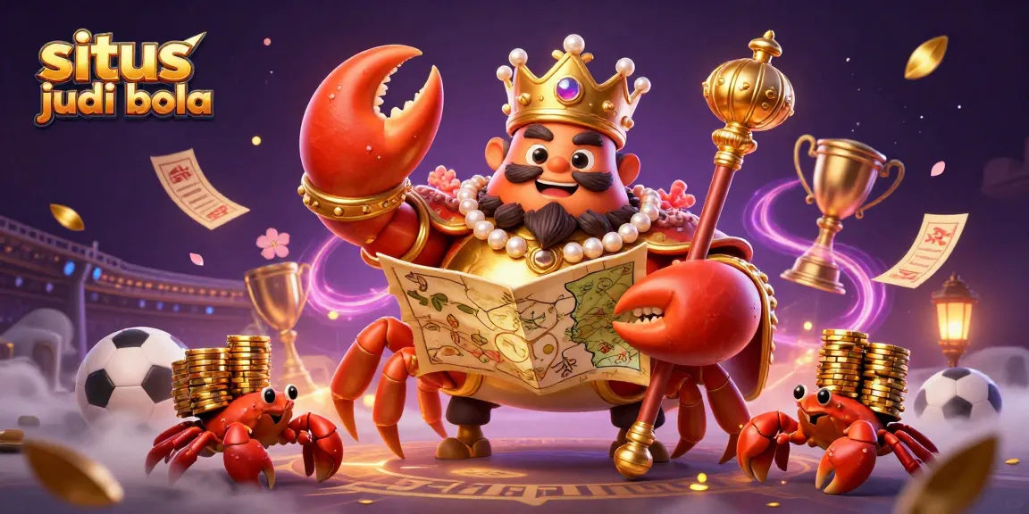 Situs judi bola sports betting scene with a golden crab emperor and dynamic game elements.
