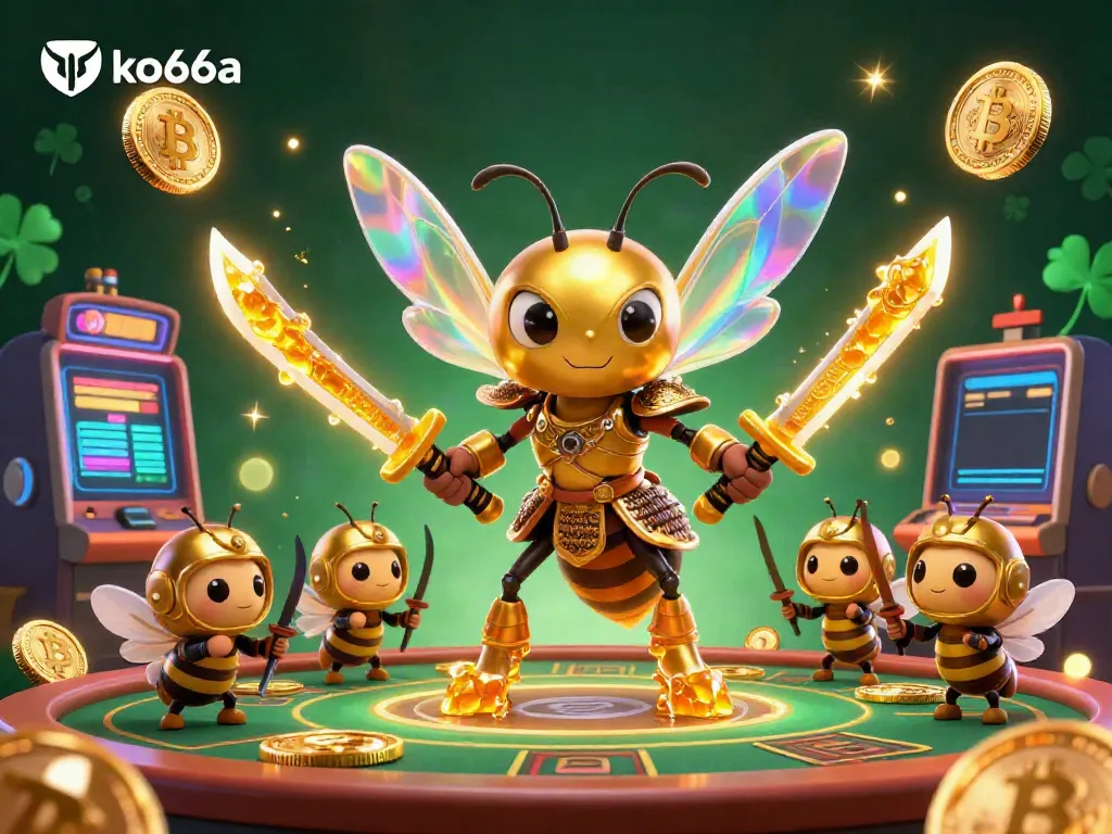 Engage and win at ko66a in this vibrant 3D casino illustration featuring a golden samurai hornet and bee archers.
