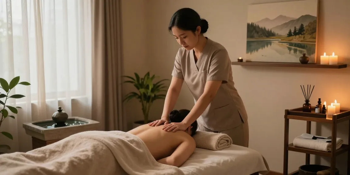 Relaxing 용인출장마사지 in a tranquil spa room with calming ambiance.