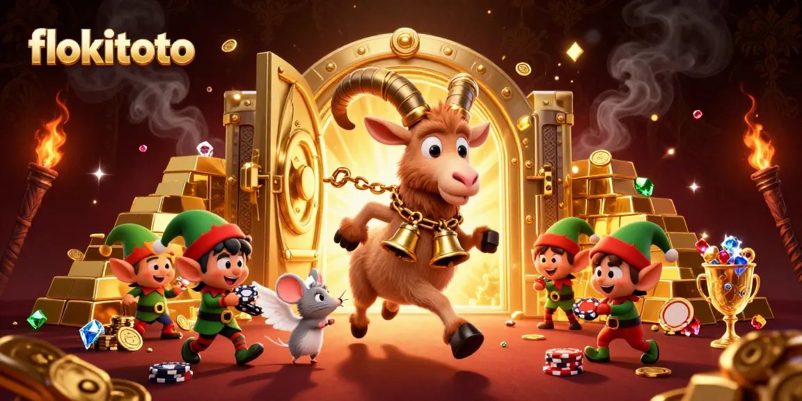 Experience the thrilling casino atmosphere with flokitoto as characters celebrate amid gold treasures.