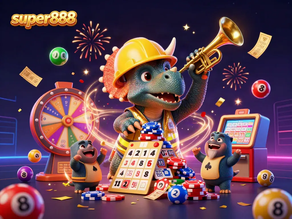 Permainan super888 penuh keberuntungan dengan triceratops, parasaurolophus, dan semangat ceria para compys.