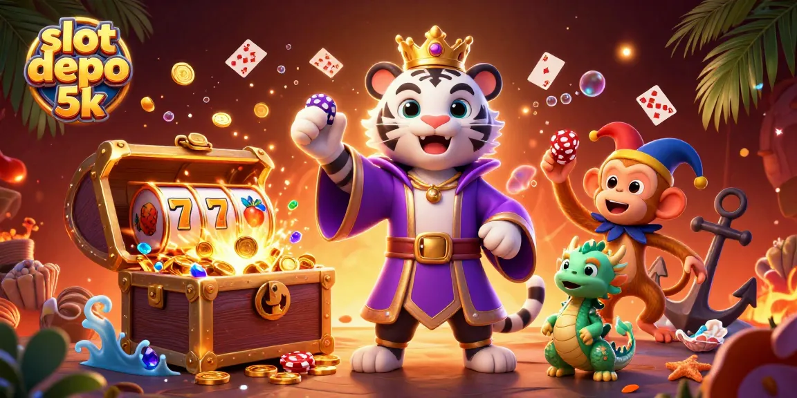 Experience the thrill of slot depo 5k with stunning visuals of playful characters and vibrant casino elements.