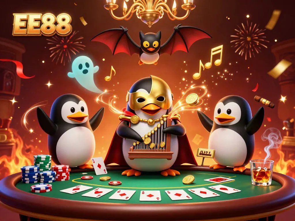 Experience the excitement of EE88 with animated casino elements and vibrant characters in a lively setting.
