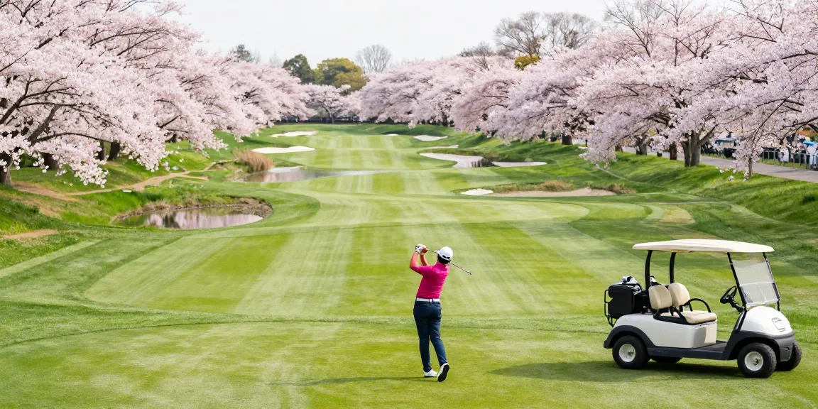 Pemain golf di lapangan golf Kato City dengan pemandangan bunga sakura yang indah, bro178 link alternatif menginspirasi pengalaman bermain golf.