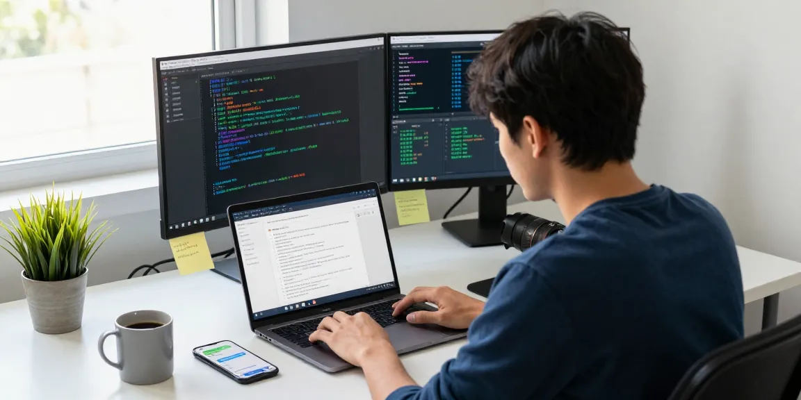 Pengguna mengatasi masalah teknologi Udangbet11 di meja kerja modern dengan laptop dan bantuan real-time.