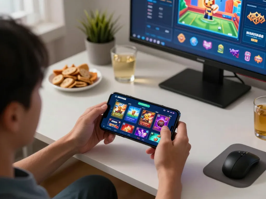Engaging with the mantra88 app, a user enjoys mobile gambling in a cozy home environment.