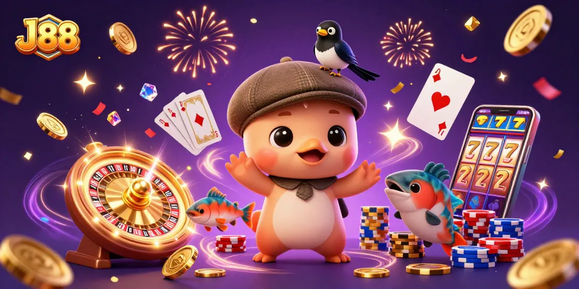 J88 immerses players in vibrant casino action with playful characters and dynamic gaming elements.