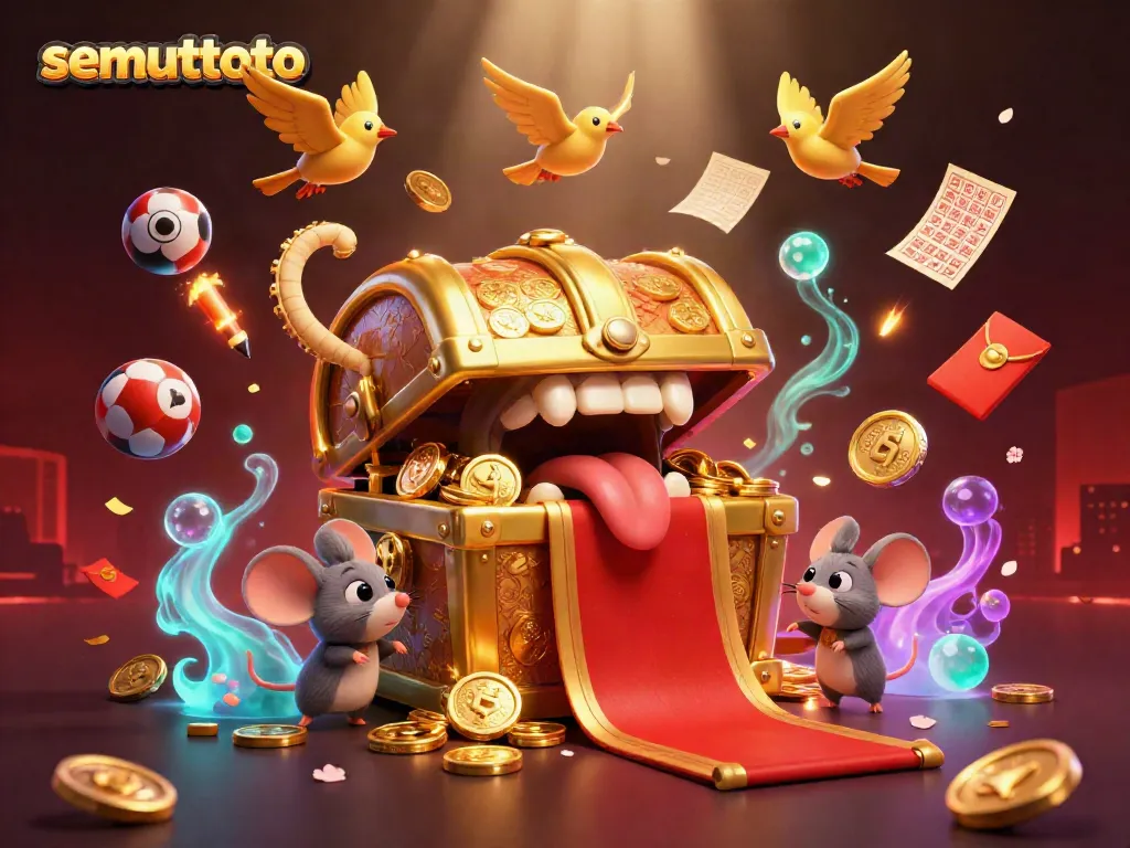 Semuttoto menarik pemain togel dengan peti harta karun emas yang menawan di tengah suasana berlimpah keberuntungan.