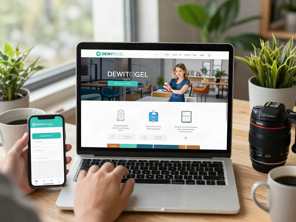 Platform DEWITOGEL yang mudah dinavigasi di laptop dan smartphone dalam ruang kerja modern.