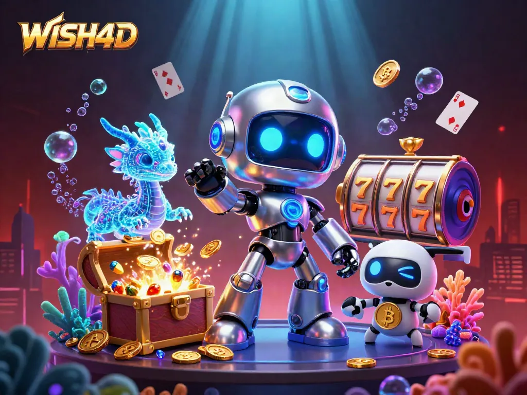 Spin the reels and win big with WISH4D's dynamic gaming atmosphere and vibrant characters.