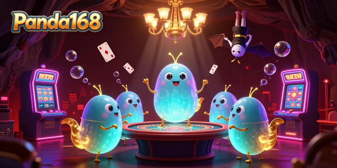 Panda168 menyajikan suasana kasino dengan glowworms dan dealer kelelawar, memikat pemain.