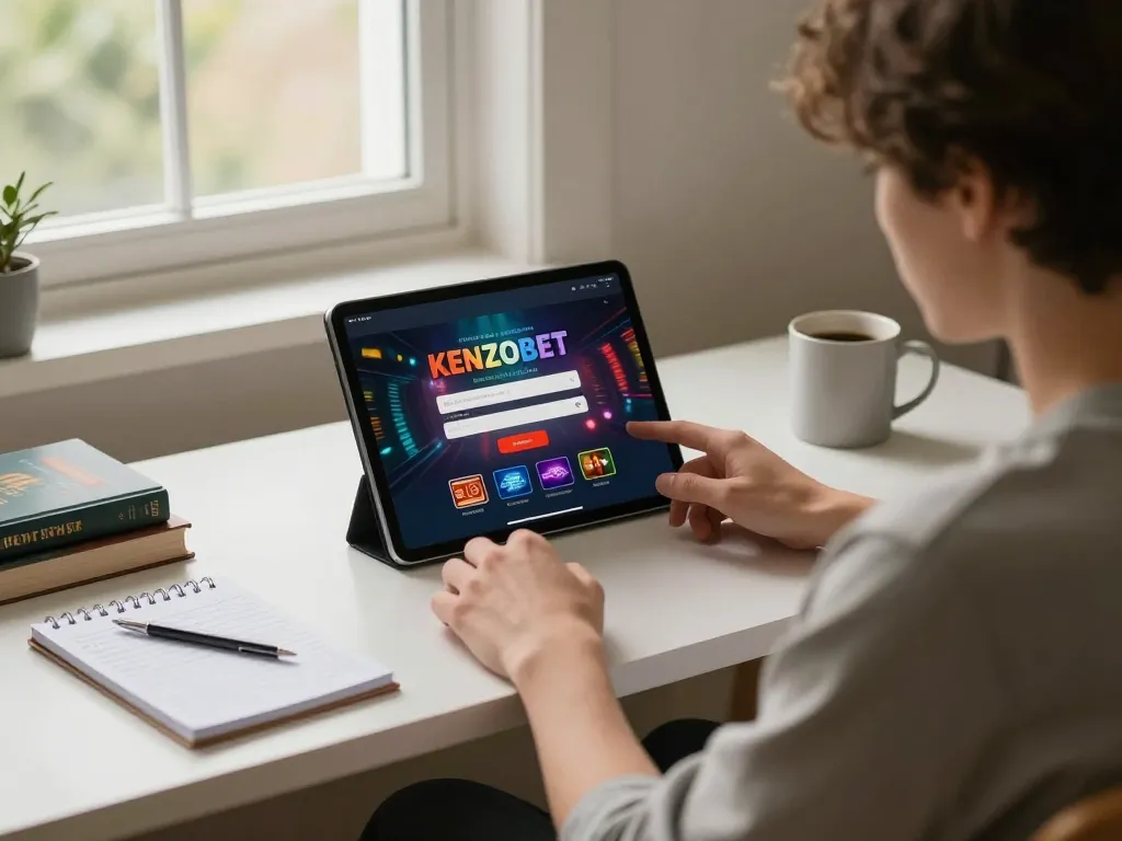 Engaging in KENZOBET login for dynamic online slot gameplay in a cozy home setting