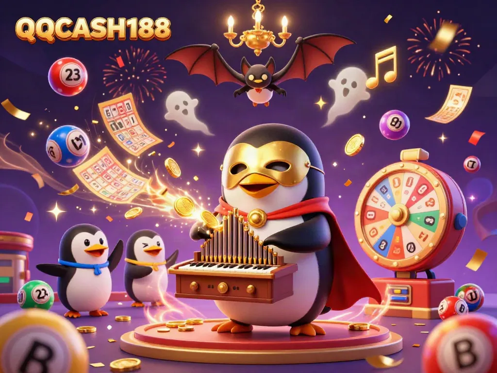 Experience thrilling gameplay with QQCASH188 at a vibrant casino scene featuring lively characters and dynamic elements.