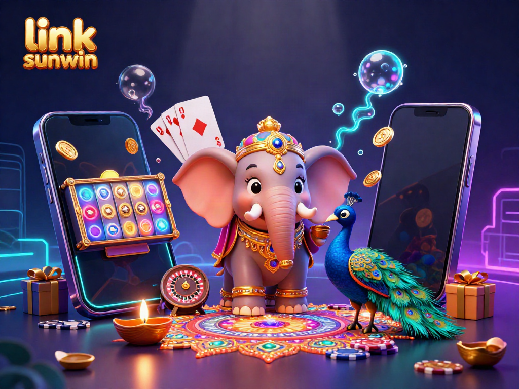 Engage in thrilling gameplay with link sunwin as a vibrant elephant and peacock illustration adorn the scene.