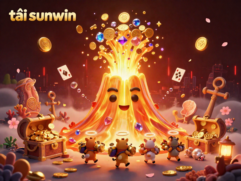 Experience the thrill of gaming with tải sunwin, where treasure erupts from a golden volcano amidst a rich casino atmosphere.
