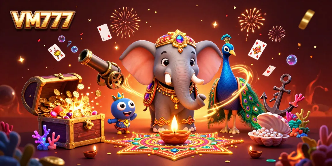 Experience instant wins and vibrant gameplay with VM777's lively 3D illustration.