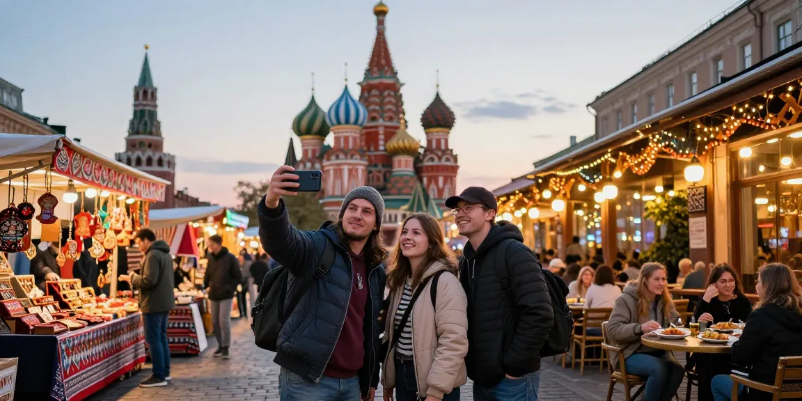 Pengunjung menggunakan https://payinrussia.com/ untuk membayar makanan di pasar lokal.
