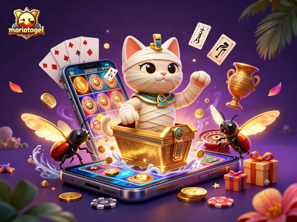 Engage with mariatogel's vibrant gambling scene featuring a thrilling Egypt-themed twist with cartoon characters.