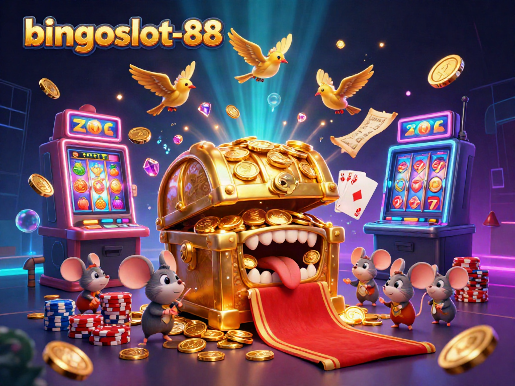 Rasakan keseruan bermain bingoslot-88 dengan mesin slot, kartu, dan tumpukan chip poker yang menakjubkan.