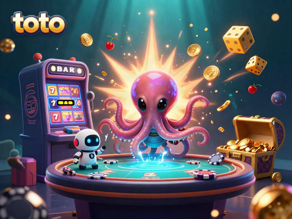 Engage with exciting toto casino games through an alien octopus on a holographic poker table.