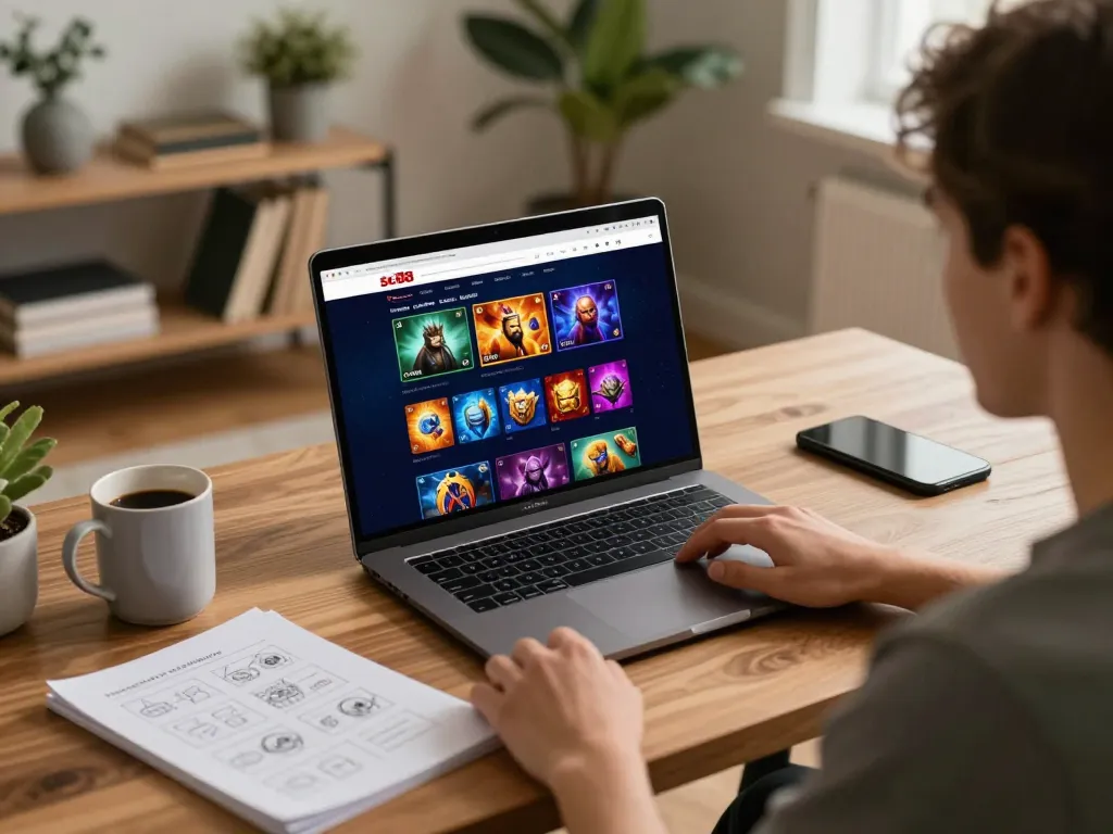 Player enjoying online casino games on sc88, focused on strategy, warm and inviting setup.