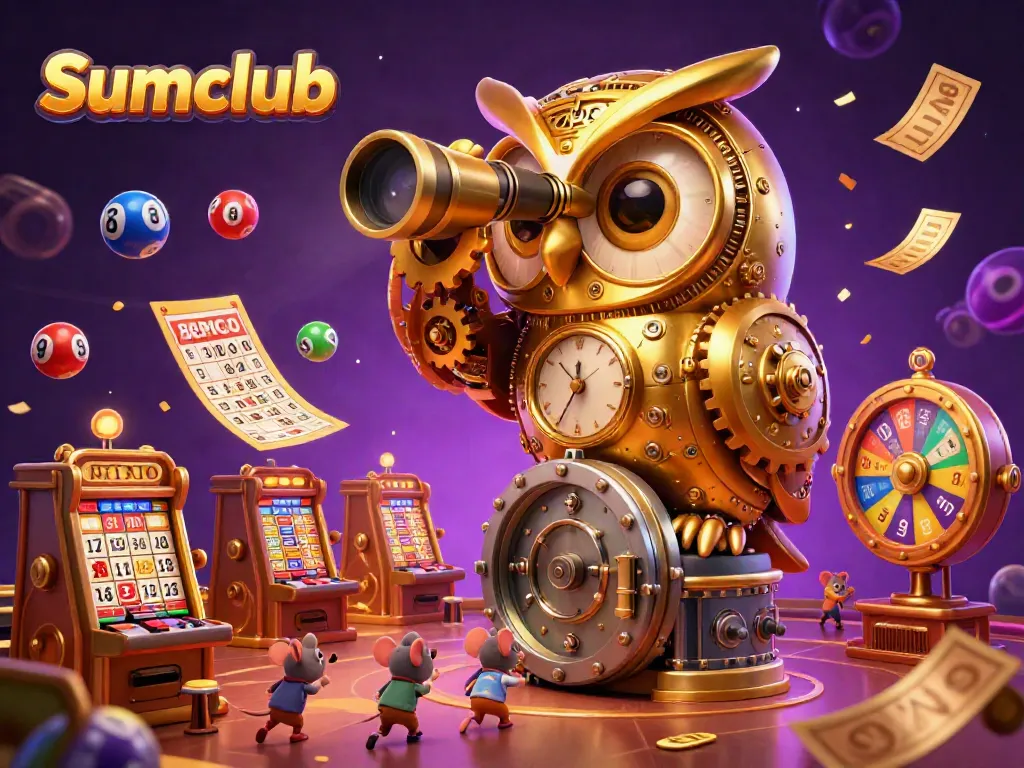 Experience the excitement of Sumclub with festive casino elements and a golden owl overseeing the action.
