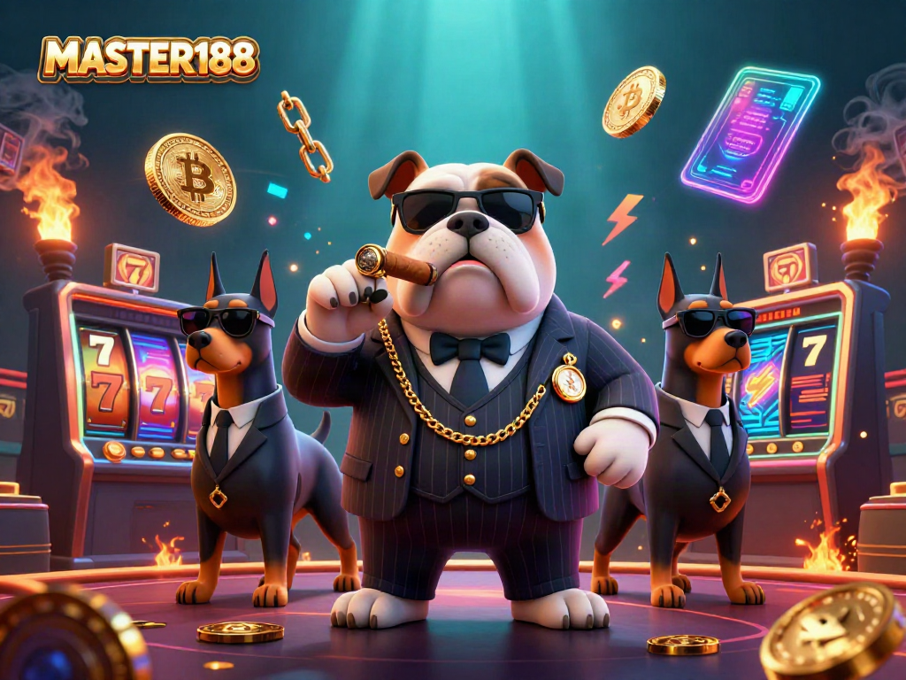 Experience thrilling gameplay at MASTER188 with high-stakes slot design featuring a mafia boss and dynamic casino elements.