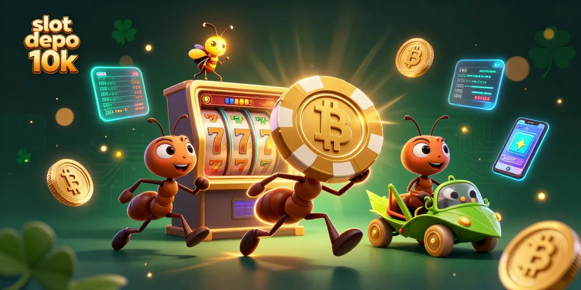 Engage in slot depo 10k excitement with 3D ants heisting a giant poker chip in a neon-lit casino