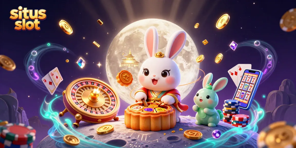 Experience thrilling situs slot surprises with a charming moon rabbit creating luck-filled mooncakes rich in colorful slot reel treasures.
