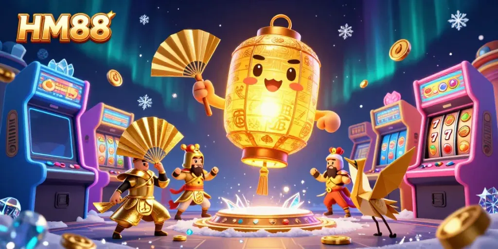 Experience the excitement of HM88 with colorful casino elements and festive characters.