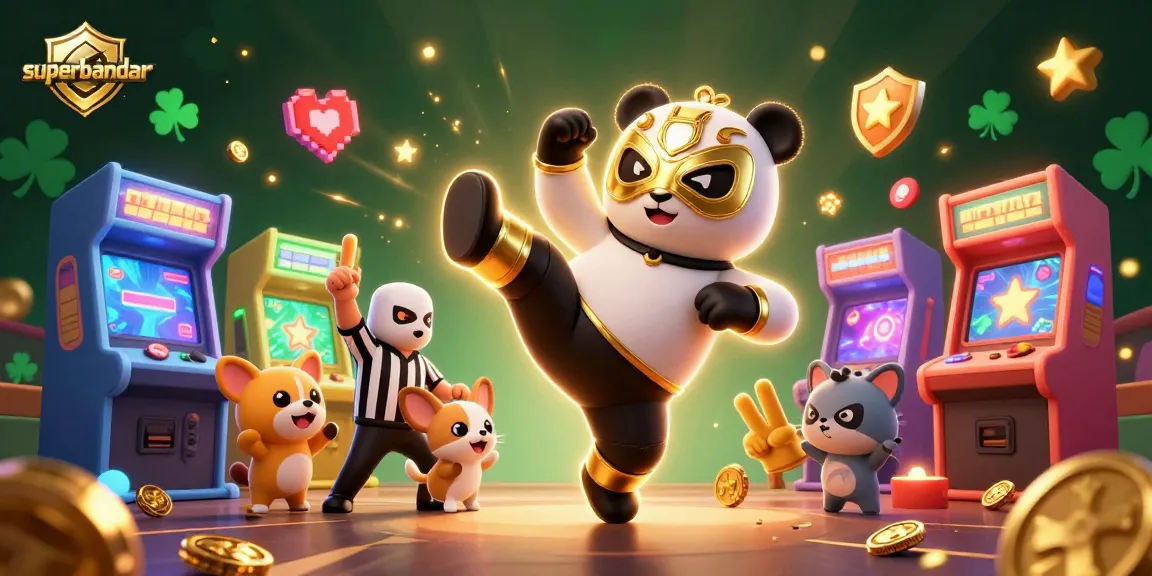 Gambarkan superbandar saat panda pembalap terbang menendang sambil disaksikan oleh juri chihuahua di arena perjudian.