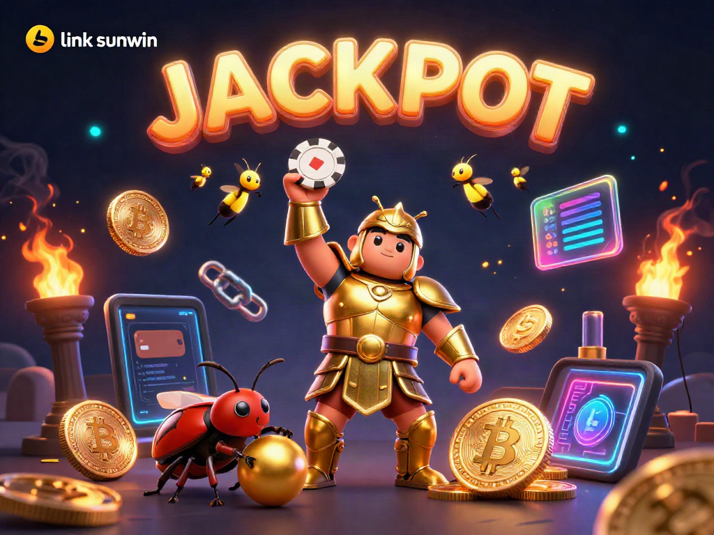 Experience the thrill of victory with the link sunwin, featuring dynamic characters celebrating a jackpot in a captivating 3D illustration.