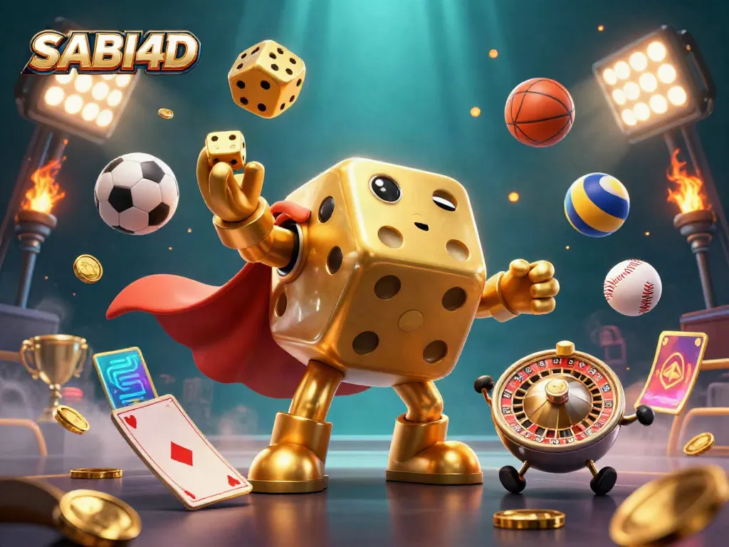 SABI4D menghadirkan ilustrasi menarik dengan dadu emas raksasa dan elemen judi interaktif lainnya.
