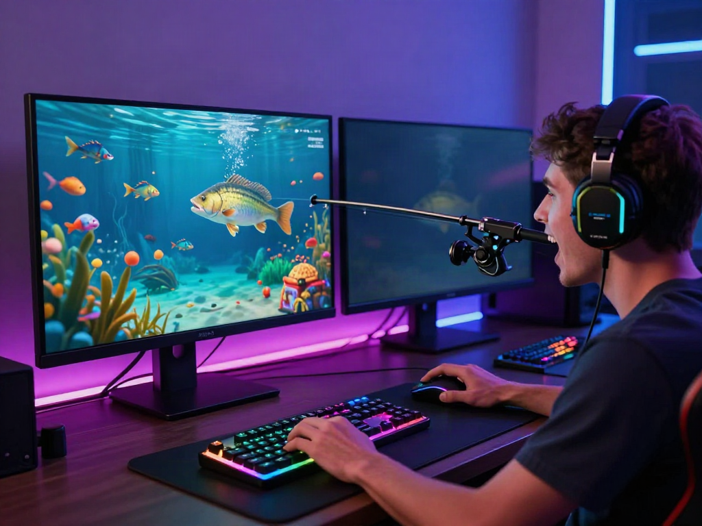 Exciting gaming setup for lại là Bắn cá đổi thưởng featuring colorful aquatic life on screen.