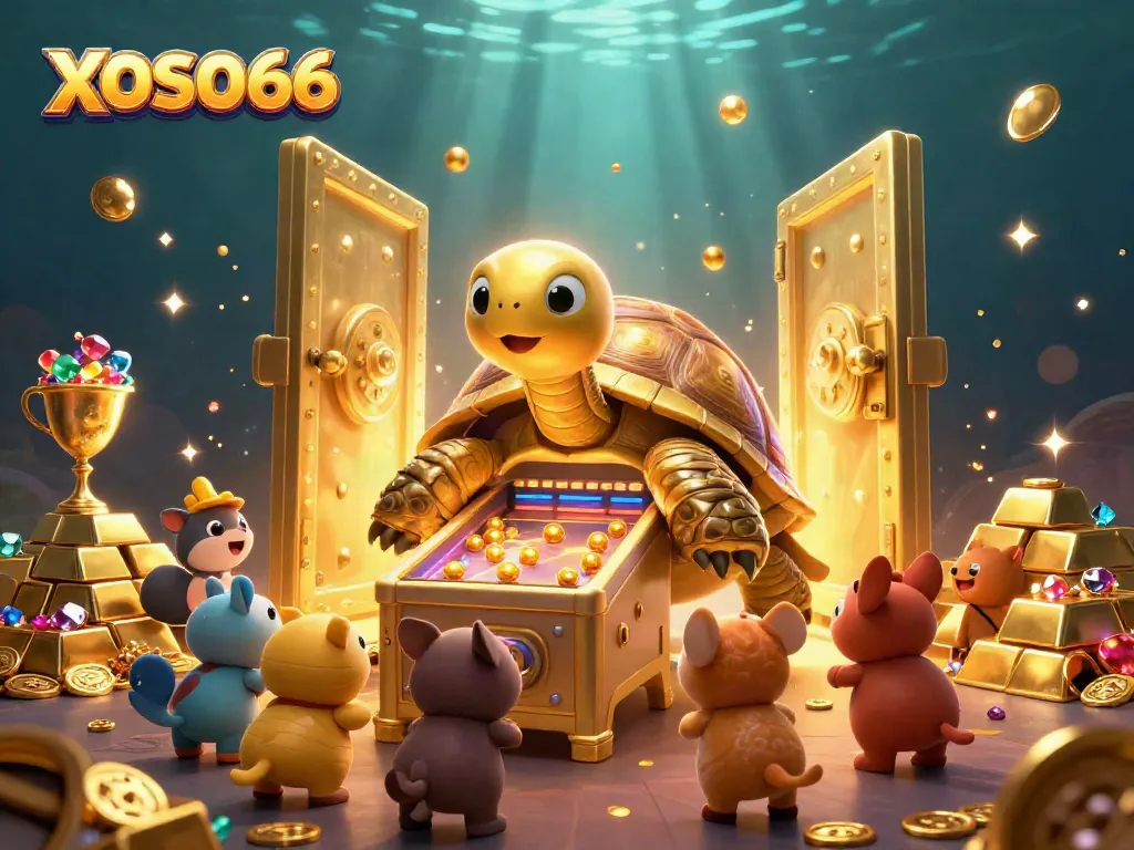 Experience the thrill of the XOSO66 casino with a vibrant scene filled with excitement, treasures, and mini-games.