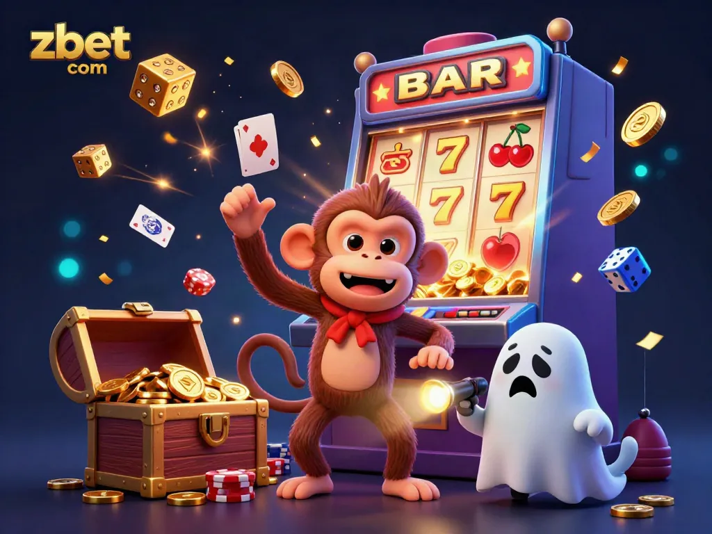 Join the zbet com adventure in a haunted casino with a mischievous monkey juggling winnings.