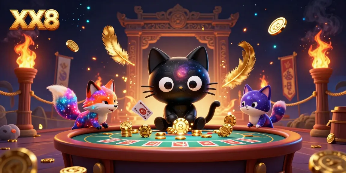 Join the cosmic fun at XX8 casino with a mesmerizing black hole cat and nebula fox.