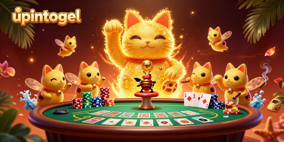 Experience upintogel with vibrant poker elements in a whimsical 3D illustration.