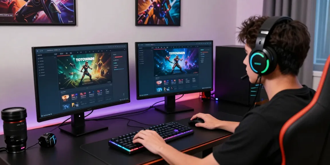 Tampilan permainan TOTOWIN88 dengan pemain fokus di meja gaming modern.