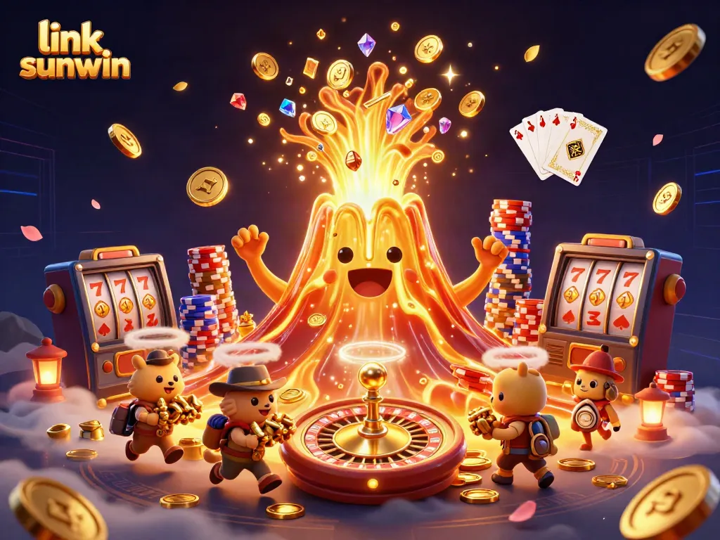Spin the reels and win big with link sunwin's vibrant gaming world featuring golden volcano and treasures.