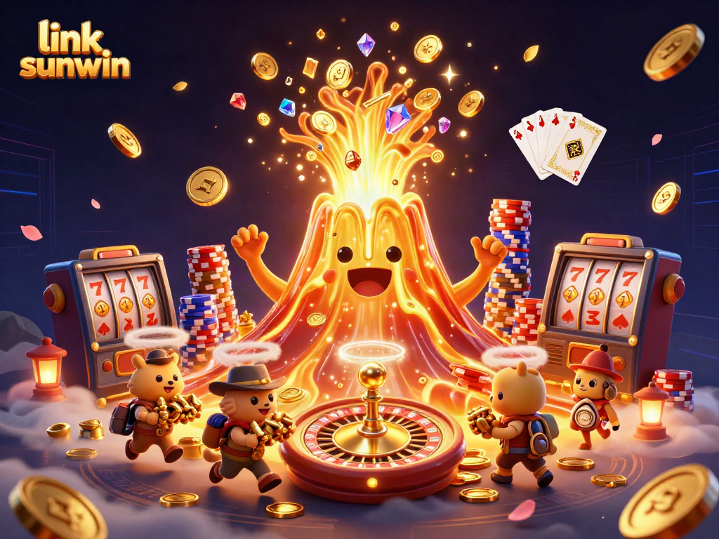 Spin the reels and win big with link sunwin's vibrant gaming world featuring golden volcano and treasures.