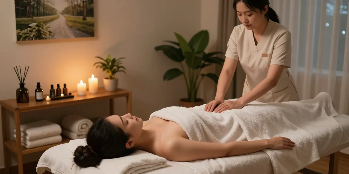 Experience the serenity of 용인출장마사지 in a calming therapy room atmosphere with relaxing elements.