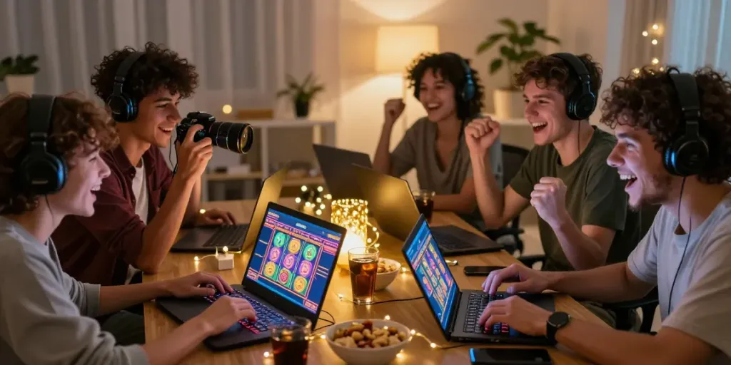 Pengguna sedang bermain SLOT GACOR online dengan penuh semangat di lingkungan santai.