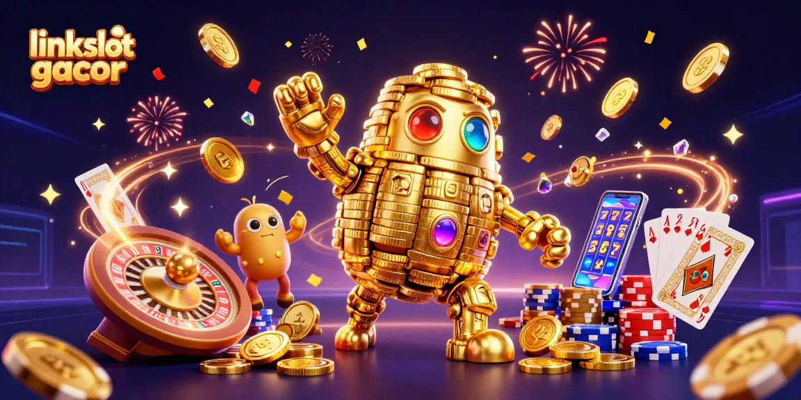 Experience excitement with link slot gacor, showcasing golden golems and dynamic casino elements.