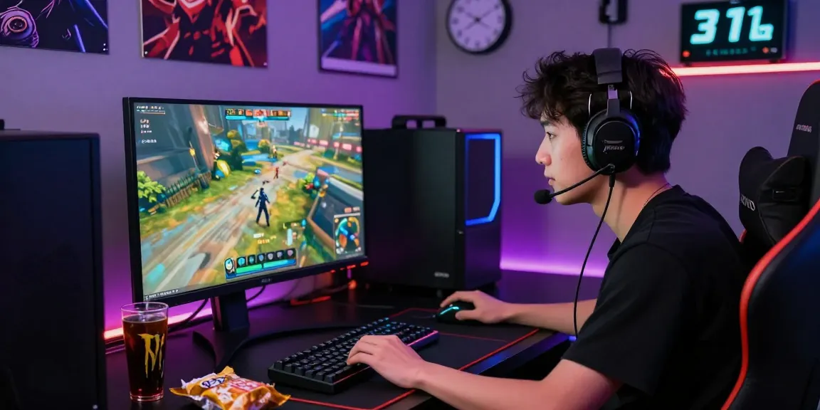 Player immersed in an online gaming session, showcasing rokok 88 gameplay setup with vibrant lights and powerful gaming gear.