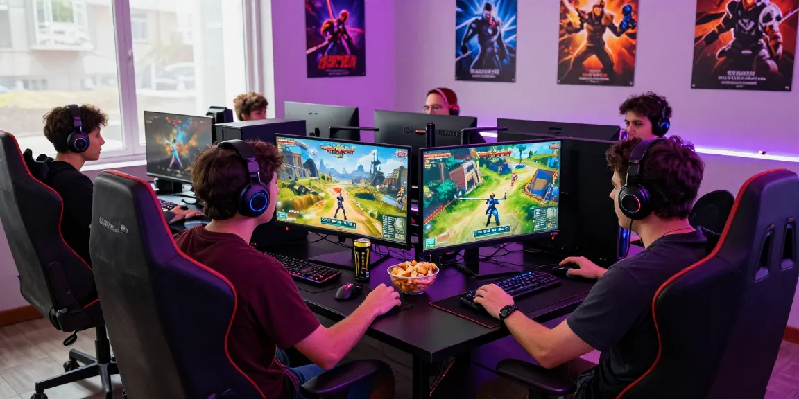 Gaming enthusiasts enjoying interactive gaming sessions featuring ling4d gameplay, vibrant graphics on multiple displays.
