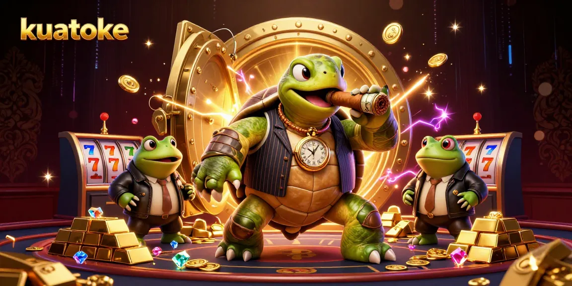 Kuatoke offers players a vibrant casino experience featuring a wealthy snapping turtle and bullfrog companions.