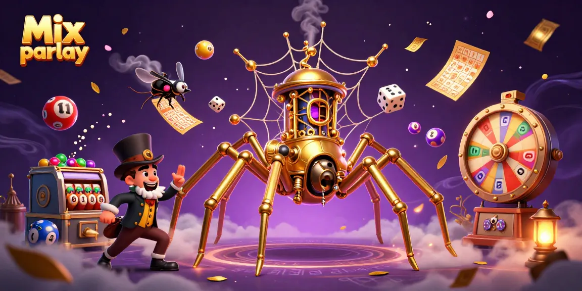 Engage with the thrill of Mix parlay amidst a vibrant casino illustration filled with dynamic elements.